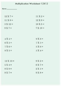 Multiplication Chart 12×12 Worksheet