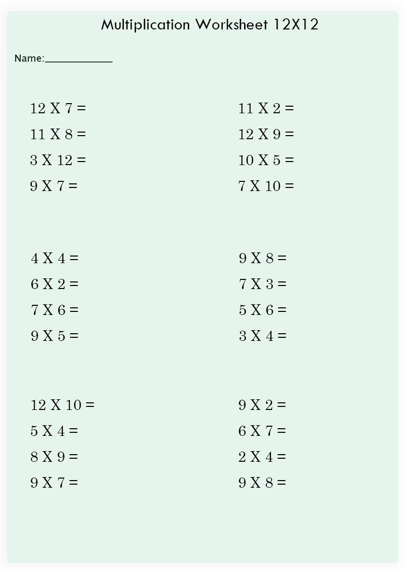 Free Printable Multiplication Chart 12×12 [PDF] Multiplication Table
